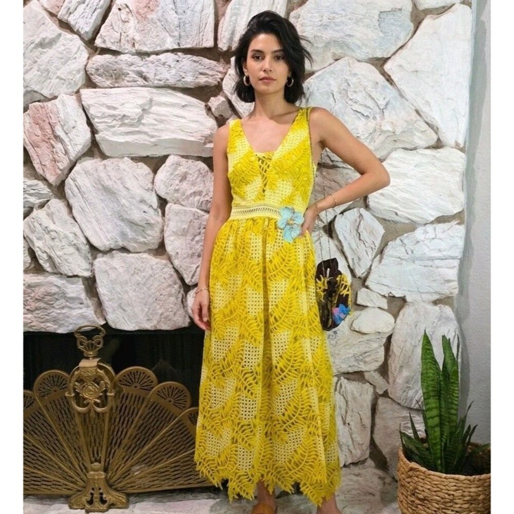 ASOS Fairy Vacay Cutwork Embroidered Palm Maxi Dress & Purse Women's 6 Floral